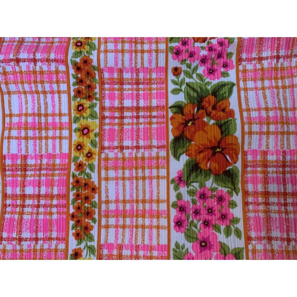 Vintage 60s/70s Liberty Circle Day Glo sleeveless Floral and Plaid Pattern Dress - Picture 1 of 5